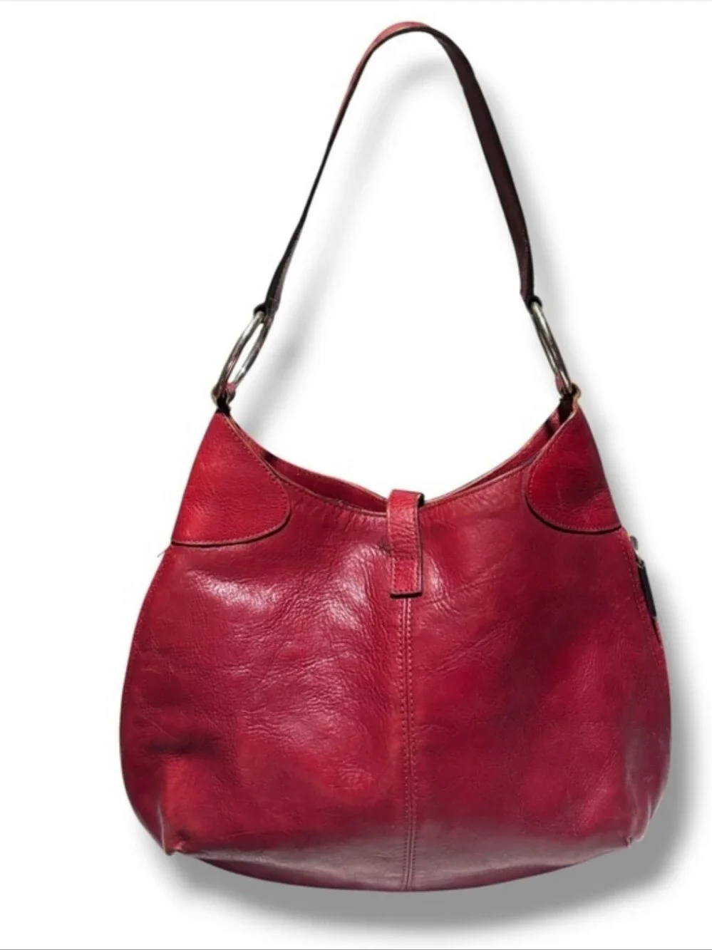 WILSONS LEATHER Red Hobo Shoulder Bag Expandable Bottom Snap Closure VINTAGE